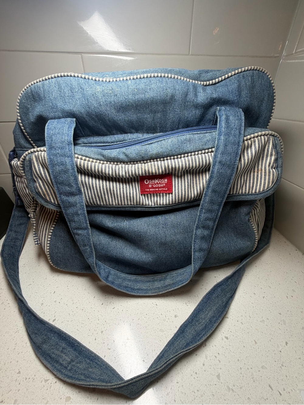 OshKosh Denim & Striped B'gosh Denim Railroad Pinstripe Diaper bag VINTAGE